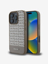 DKNY DKNY PU kožený zadný kryt MagSafe s opakovaným vzorom spodného pruhu pre iPhone 16 Pro hnedý