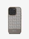 DKNY DKNY PU kožený zadný kryt MagSafe s opakovaným vzorom spodného pruhu pre iPhone 16 Pro hnedý