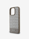 DKNY DKNY PU kožený zadný kryt MagSafe s opakovaným vzorom spodného pruhu pre iPhone 16 Pro hnedý