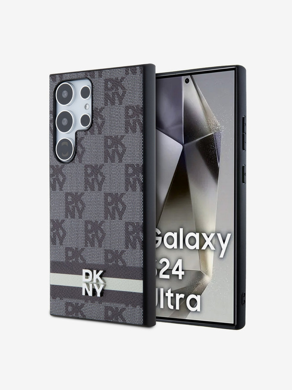 DKNY DKNY PU kožený zadný kryt so šachovnicovým vzorom a pruhmi pre Samsung Galaxy S24 Ultra Black