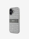 DKNY DKNY PU kožený zadný kryt s opakujúcim sa vzorom s tonálnym prúžkom pre iPhone 16 béžový
