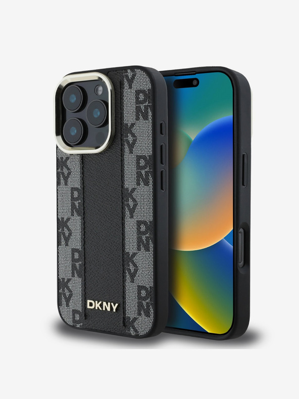 DKNY DKNY PU kožený károvaný vzor Magsafe zadný kryt pre iPhone 16 Pro Max čierny
