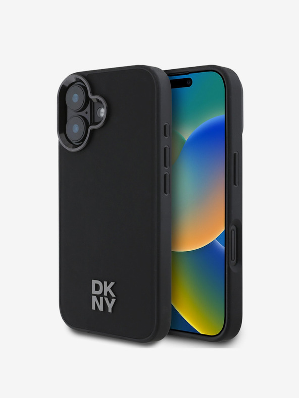 DKNY DKNY PU kožený zadný kryt s logom Magsafe pre iPhone 16 čierny
