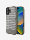 DKNY DKNY PU kožený zadný kryt MagSafe s opakovaným vzorom spodného pruhu pre iPhone 16 hnedý