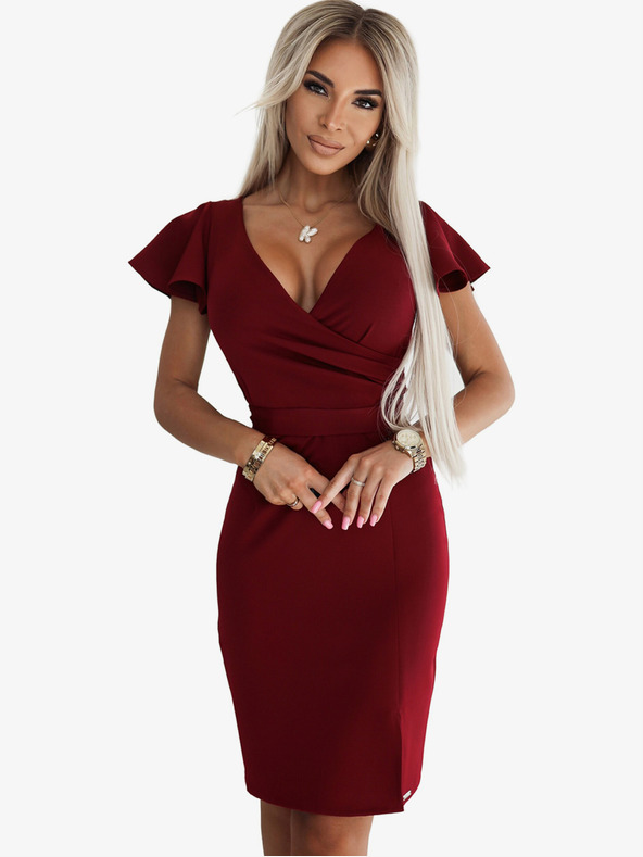 numoco Numoco NINA Elegantné šaty s ceruzkovým výstrihom - bordové