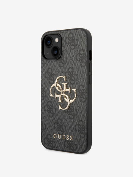Guess PU 4G Metal Logo Zadní Kryt pro iPhone 15 Plus Grey Obal na telefón