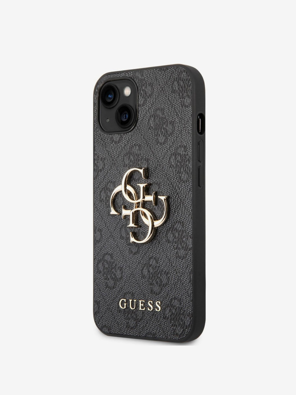 Guess PU 4G Metal Logo Zadní Kryt pro iPhone 14 Grey Obal na telefón