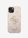Guess PU 4G Metal Logo Zadní Kryt pro iPhone 15 Pink Obal na telefón