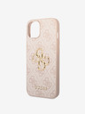 Guess PU 4G Metal Logo Zadní Kryt pro iPhone 15 Pink Obal na telefón