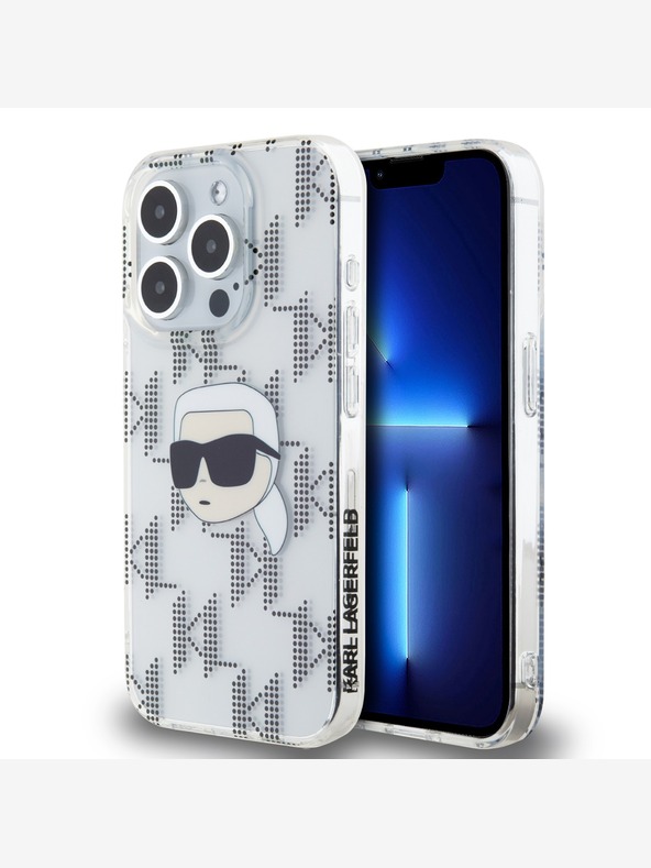 Karl Lagerfeld Karl Lagerfeld IML Galvanizovaný zadný kryt Karl Head pre iPhone 15 Pro Transparentný