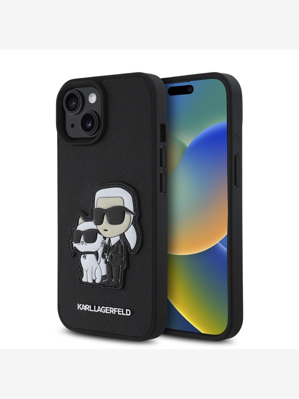 Karl Lagerfeld Karl Lagerfeld PU Saffiano Karl and Choupette Zadný kryt pre iPhone 15 čierny