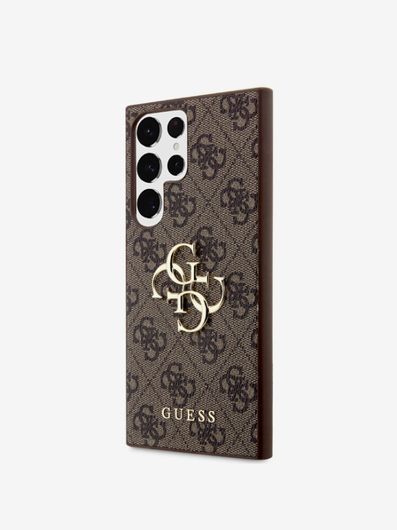 Guess Guess PU 4G kovový zadný kryt s logom pre Samsung Galaxy S23 Ultra Brown