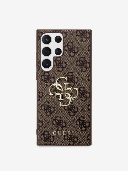 Guess Guess PU 4G kovový zadný kryt s logom pre Samsung Galaxy S23 Ultra Brown