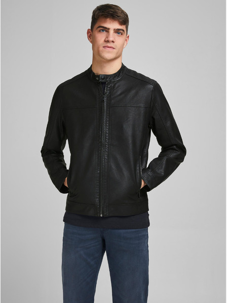 Jack & Jones Čierna kožená bunda Jack & Jones Warner