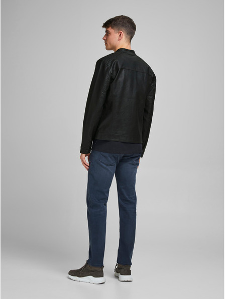 Jack & Jones Čierna kožená bunda Jack & Jones Warner