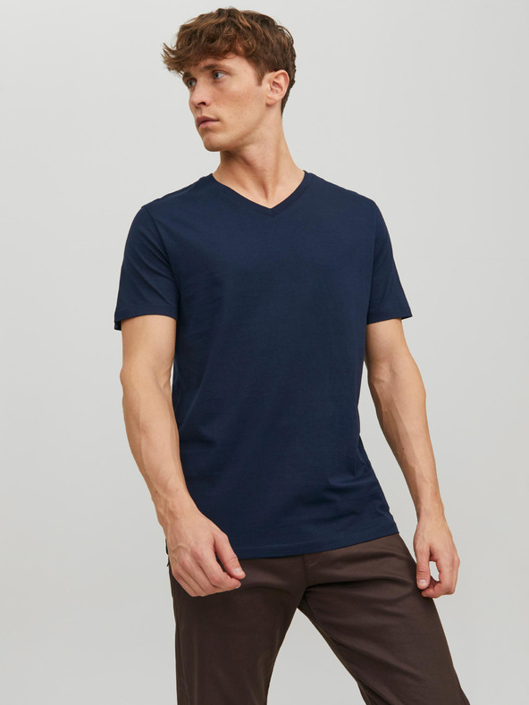 Jack & Jones Tmavomodré pánske základné tričko Jack & Jones Organic