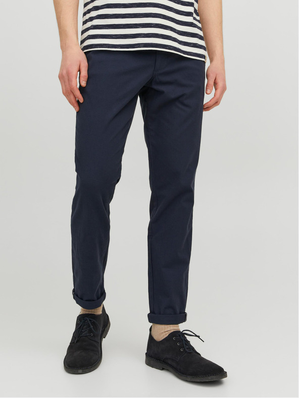 Jack & Jones Tmavomodré pánske skrátené chino nohavice Jack & Jones Marco