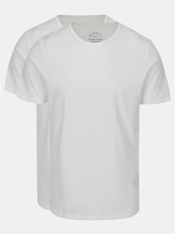 Jack & Jones Sada dvoch bielych pánskych tričiek Jack & Jones Basic s krátkym rukávom