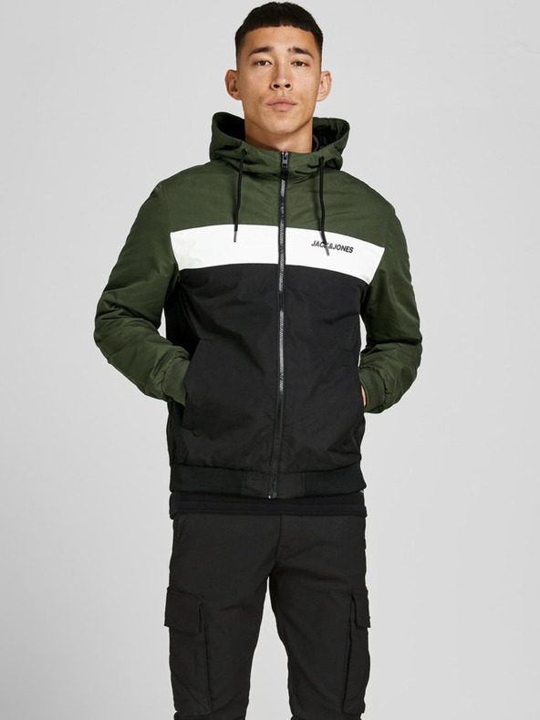 Jack & Jones Čierno-zelená pánska bunda Jack & Jones Rush
