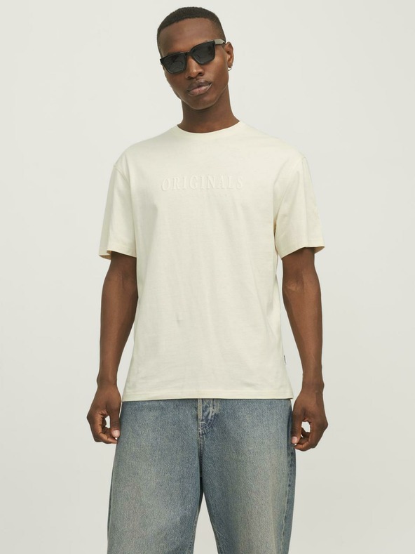 Jack & Jones Krémové pánske tričko Jack & Jones Frederiks JORFREDERIKSBERG