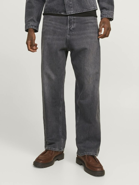 Jack & Jones Tmavosivé pánske džínsy rovného strihu Jack & Jones Iron