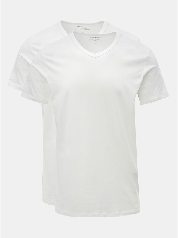 Jack & Jones Súprava dvoch bielych základných tričiek s výstrihom do V Jack & Jones