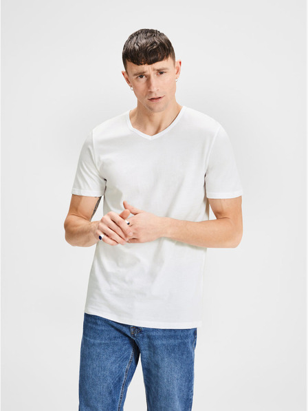 Jack & Jones Súprava dvoch bielych základných tričiek s výstrihom do V Jack & Jones
