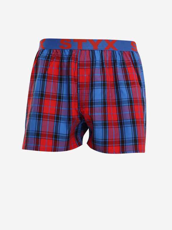 Styx Modré a červené pánske kockované šortky Styx