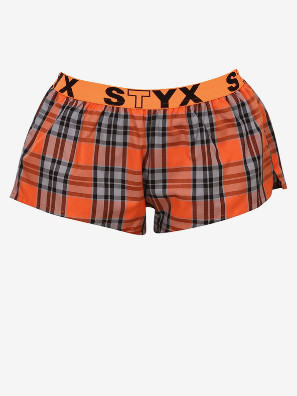Styx Oranžové dámske kockované šortky na spanie Styx