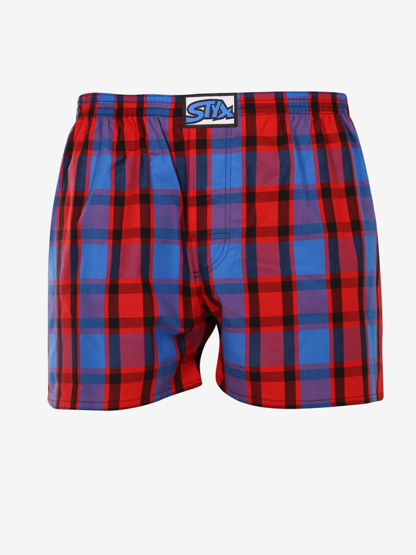 Styx Modré a červené pánske kockované šortky Styx