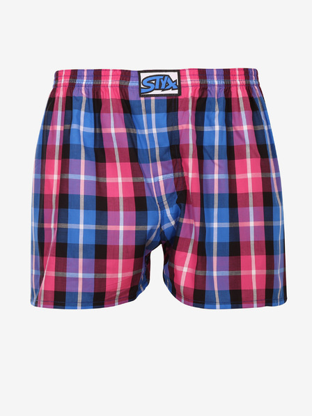 Styx Ružové a modré pánske kockované šortky Styx
