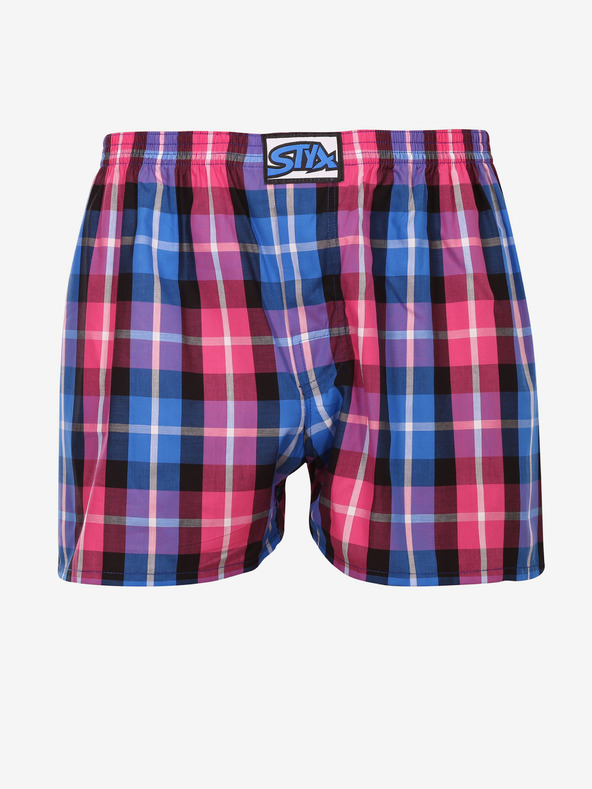 Styx Ružové a modré pánske kockované šortky Styx
