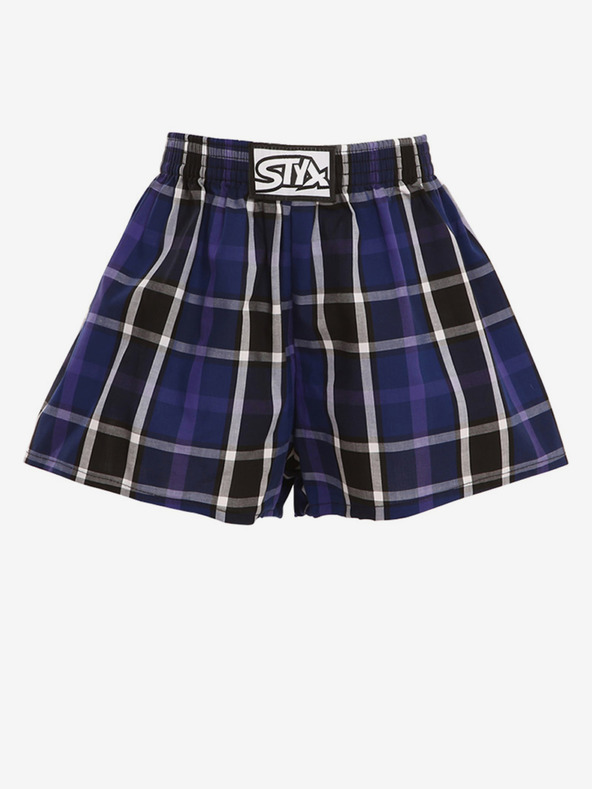 Styx Modré a čierne chlapčenské kárované šortky Styx