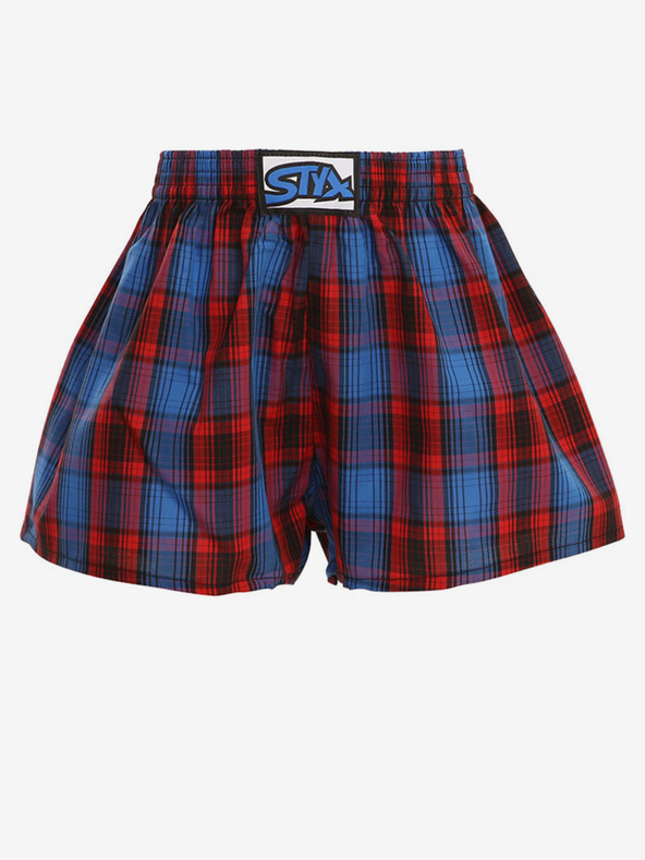 Styx Modré a červené chlapčenské kockované šortky Styx