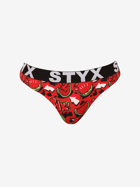Styx Čierno-červené vzorované dámske tangá Styx art Melouny