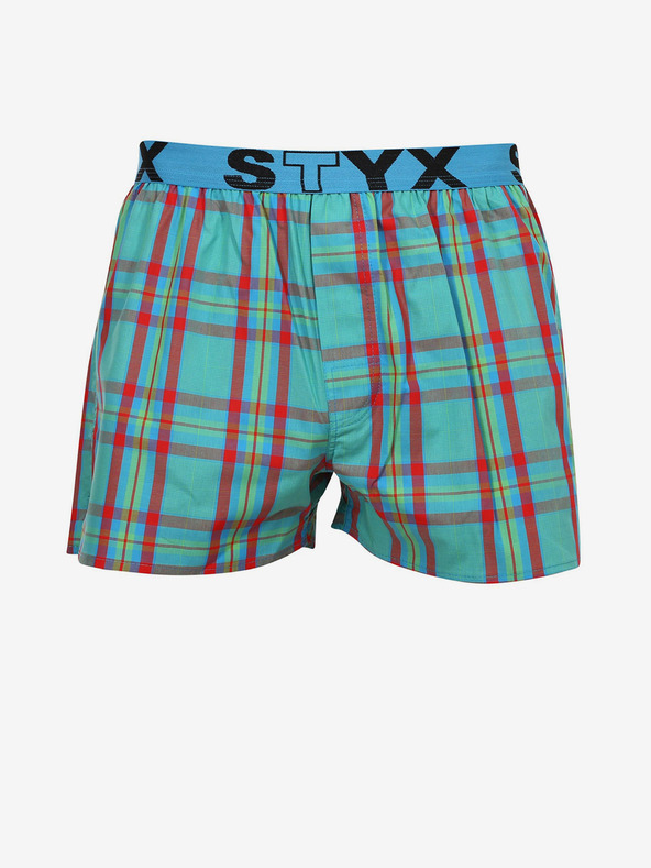Styx Tyrkysové pánske kockované šortky Styx