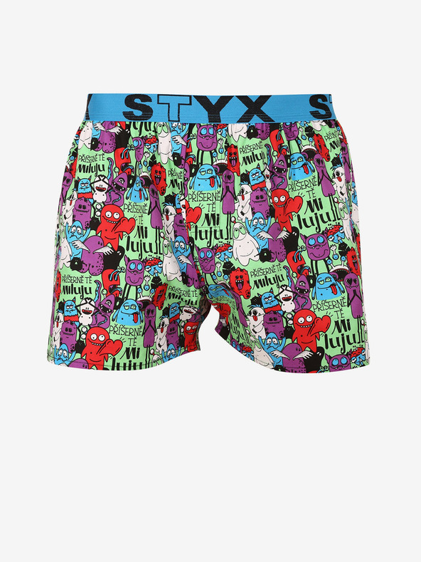 Styx Fialové a zelené pánske vzorované trenírky Styx art Monsters