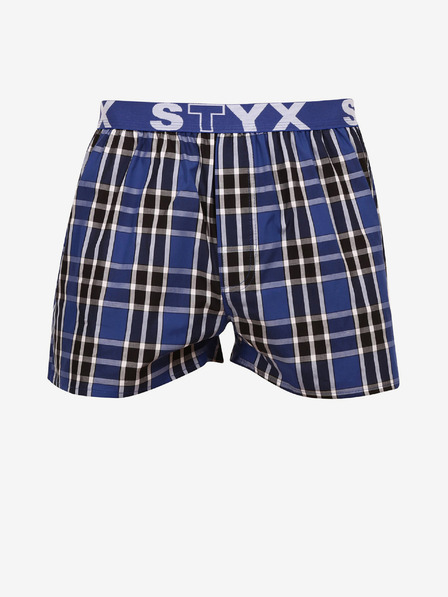Styx Čierno-modré pánske kockované šortky Styx