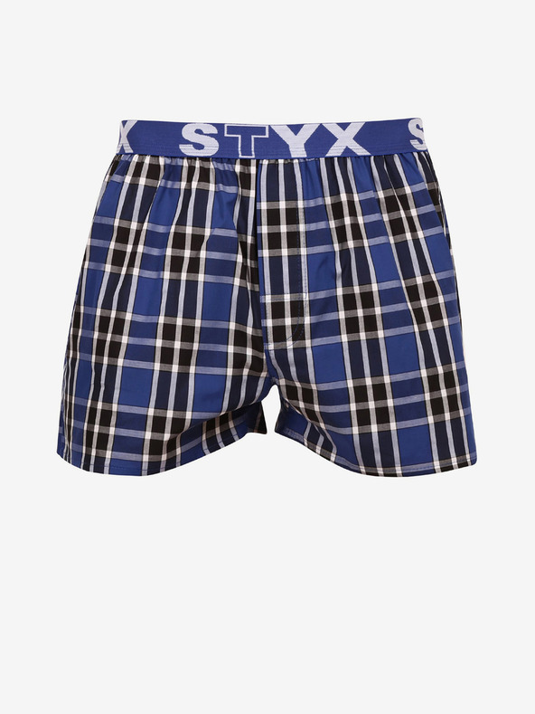 Styx Čierno-modré pánske kockované šortky Styx