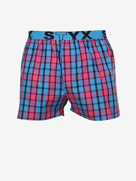 Styx Ružové a modré pánske kockované šortky Styx