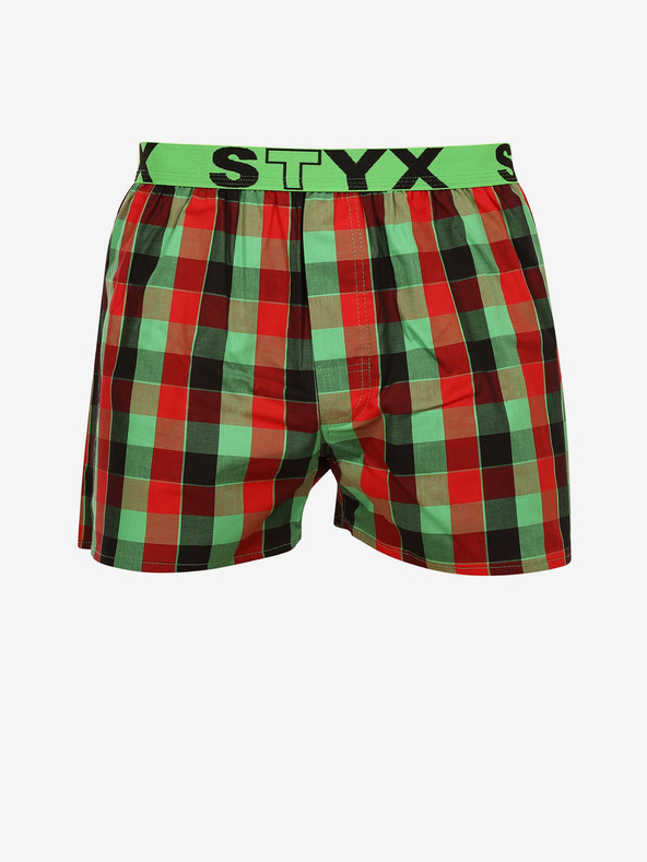 Styx Červené a zelené pánske károvane šortky Styx