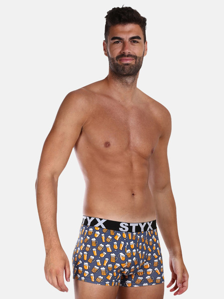 Styx Šedé pánske vzorované boxerky Styx Pivo