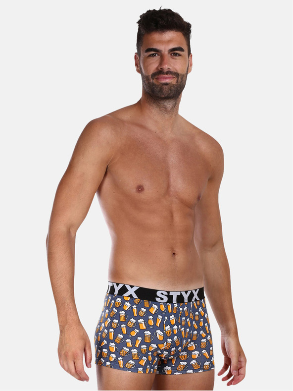 Styx Šedé pánske vzorované boxerky Styx Pivo