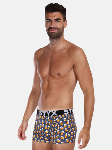 Styx Šedé pánske vzorované boxerky Styx Pivo