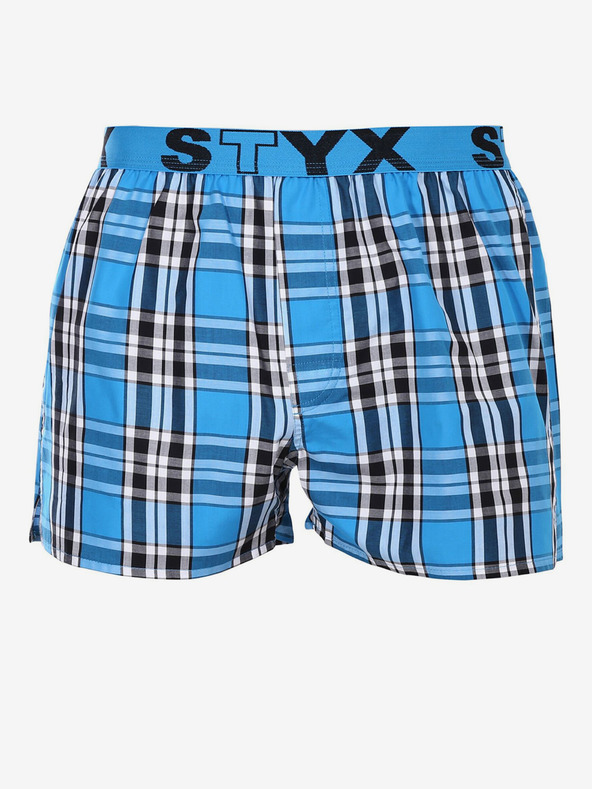 Styx Modré pánske kockované šortky Styx