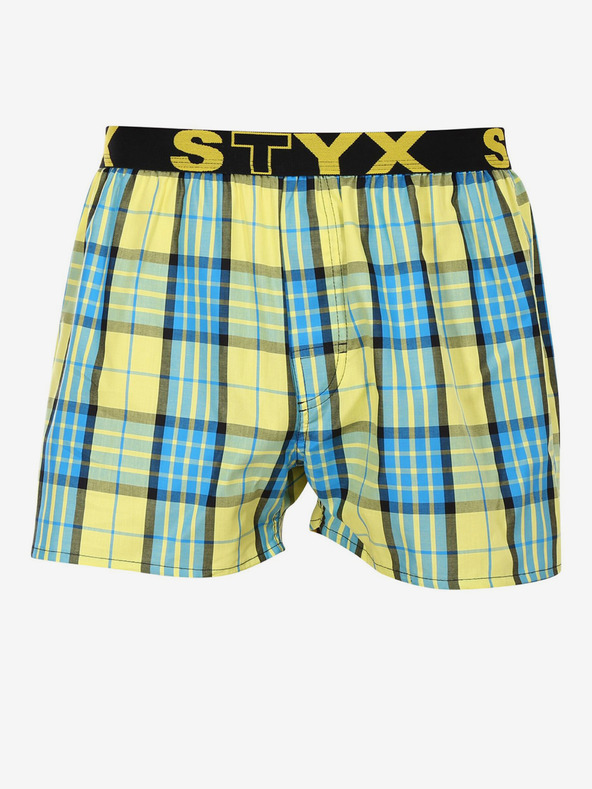 Styx Modro-žlté pánske kockované trenírky Styx