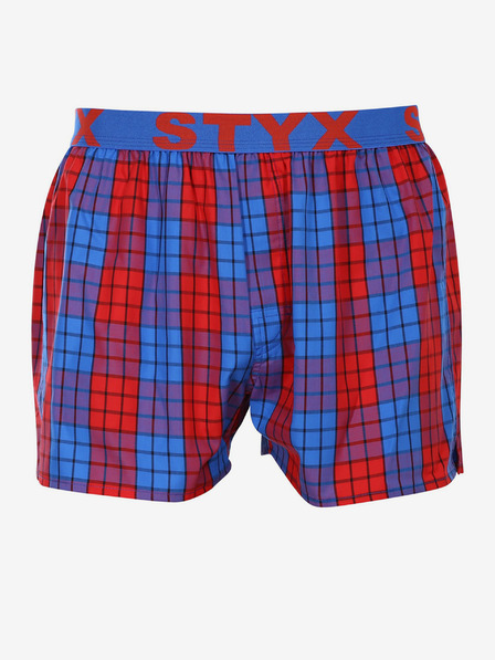 Styx Červené a modré pánske kockované šortky Styx