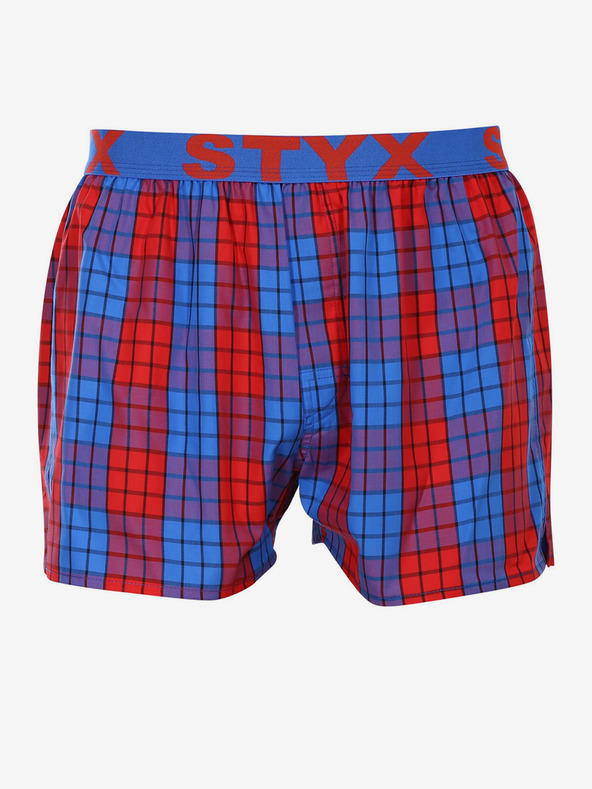 Styx Červené a modré pánske kockované šortky Styx