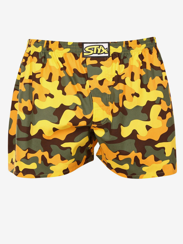 Styx Khaki-žlté pánske vzorované boxerky Styx