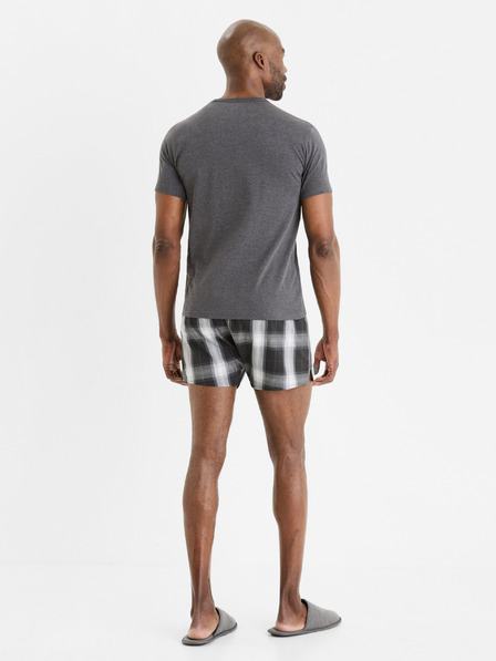 Celio Šedé pánske kockované krátke pyžamo Celio Gipyshort2